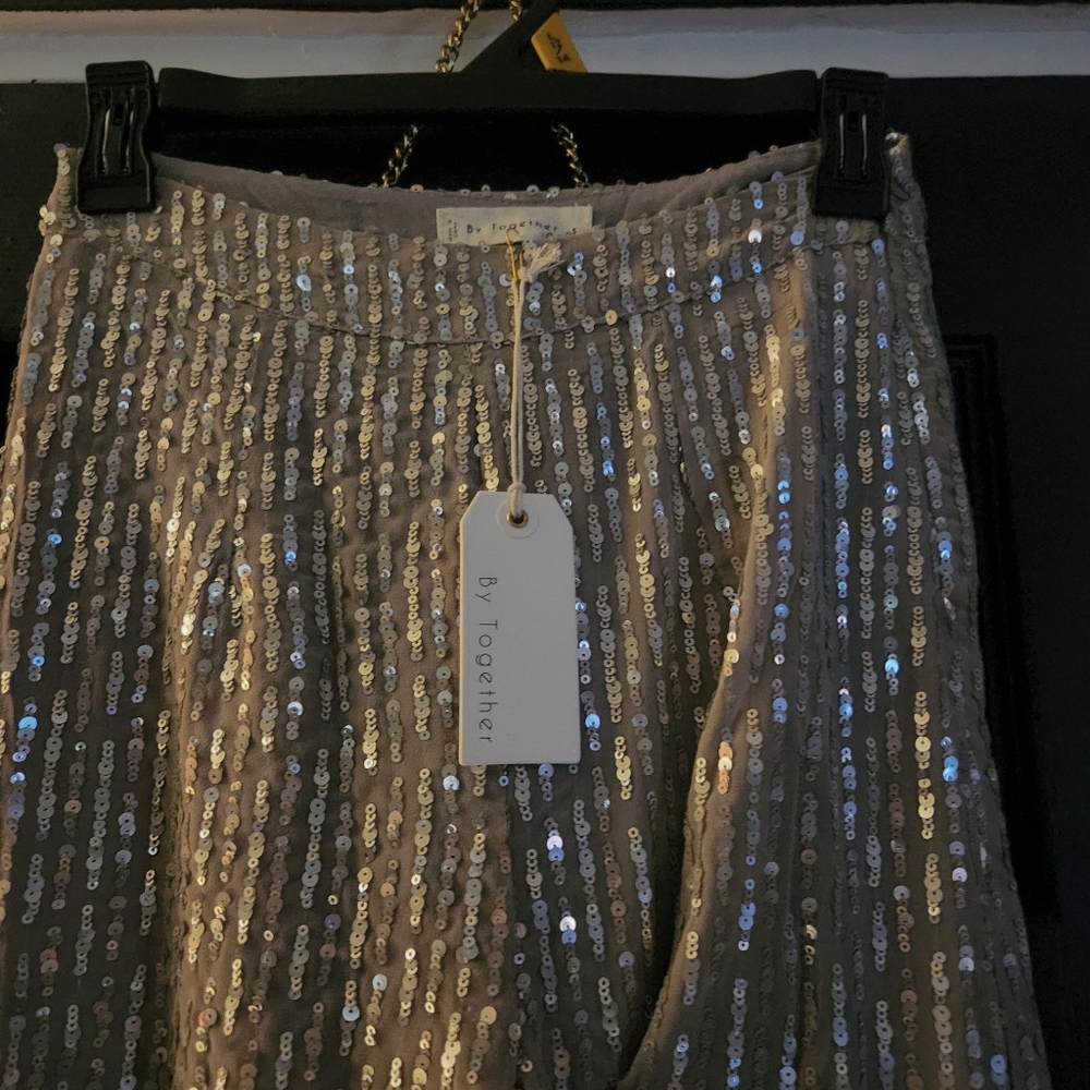 By Together Shimmering Silver Wide-Leg Pants - Picture 6 of 8